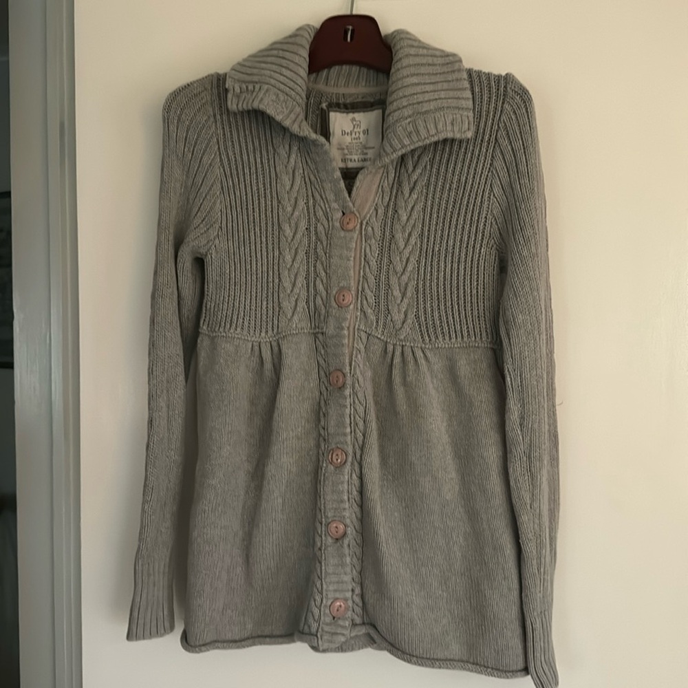 Ladies XL DeFry 01 cotton gray cardigan. Can be worn. 3 ways. EUC.